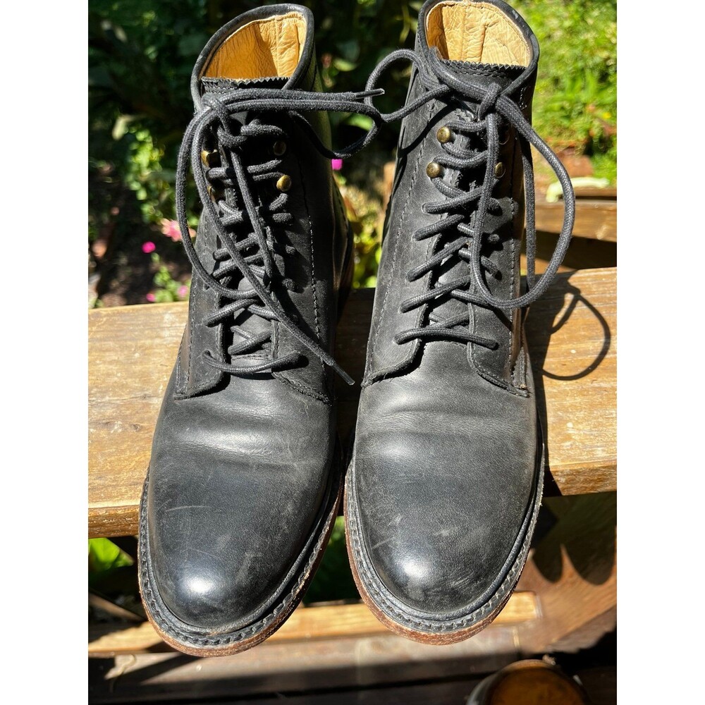 Women’s Frye Boots Lace Up Combat Military black leather Boots 7 B Ankle Bootie - Picture 8 of 10